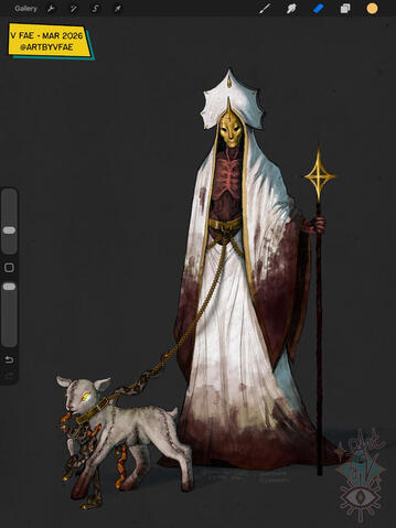 the messiah, collaborative design with 6kadachi6 of a head cultist and their not-suspicious lamb the messiah, collaborative design with 6kadachi6 of a head cultist and their not-suspicious lamb