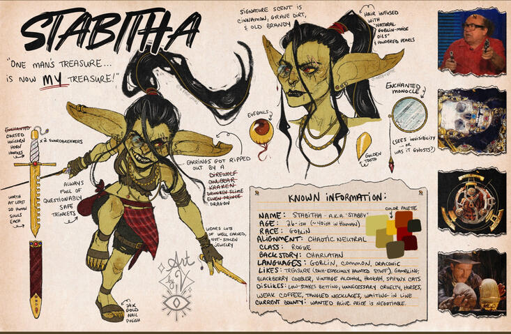 reference image of stabitha, a goblin rogue character reference image of stabitha, a goblin rogue character